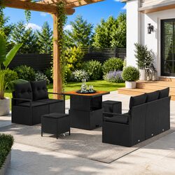 Outdoor Garden Sofa Set 8 Pieces Modular Seating with Storage Cushions Black