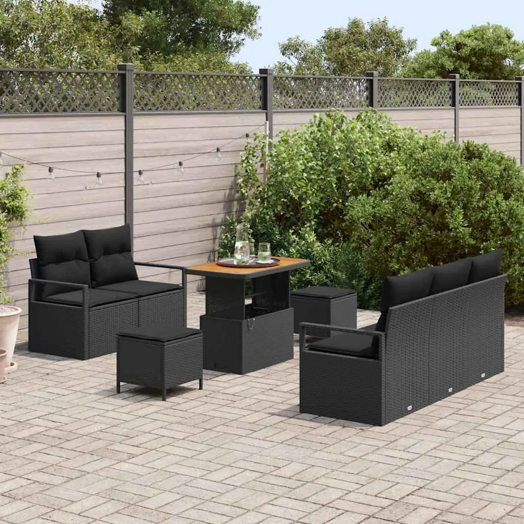Modular Outdoor Garden Sofa Set 8 Piece Black Rattan Seating with Storage