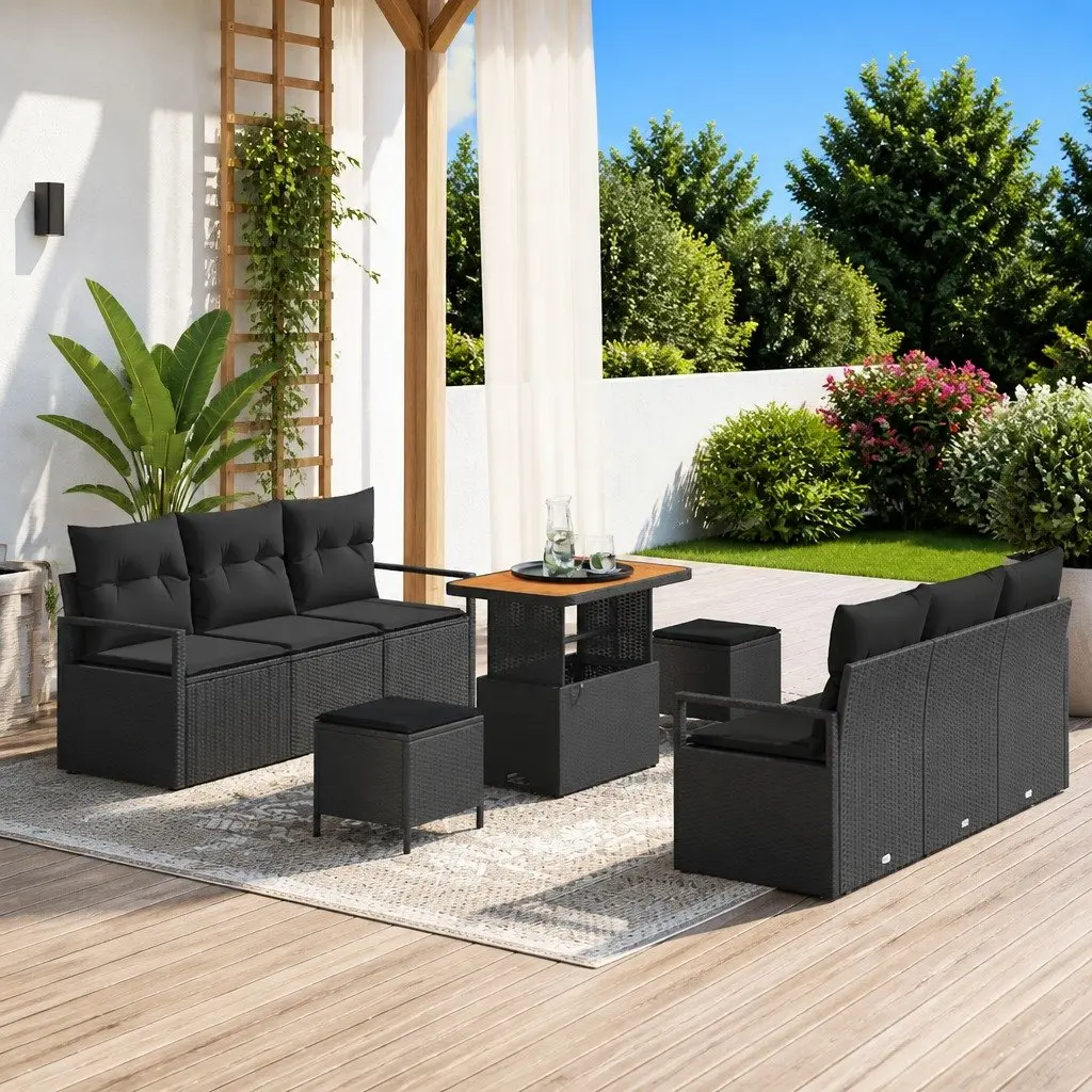 9 Piece Outdoor Garden Sofa Set Modular Poly Rattan Patio Furniture Black