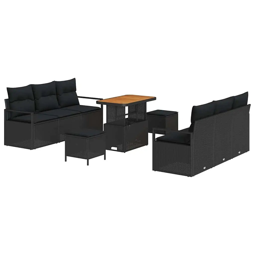 9 Piece Outdoor Garden Sofa Set Modular Poly Rattan Patio Furniture Black