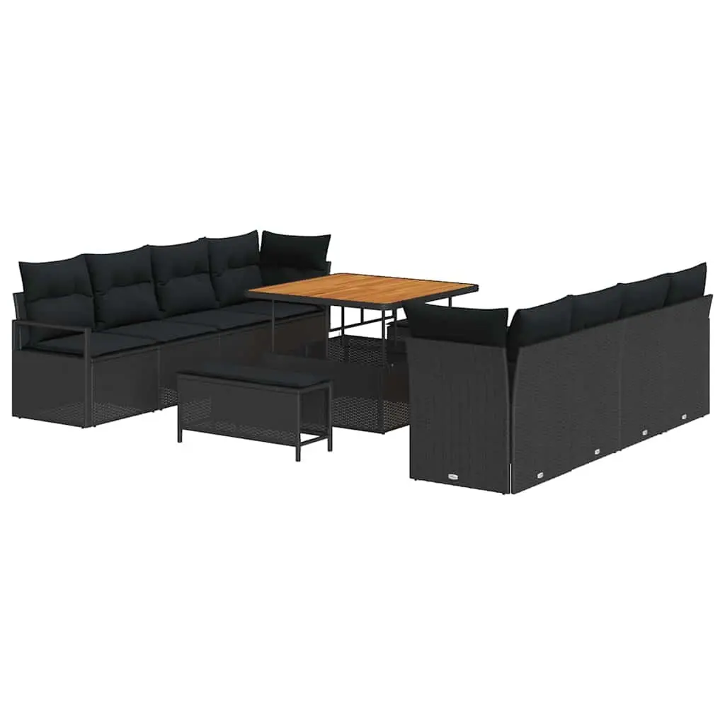 Modular Rattan Garden Sofa Set for Outdoor Relaxation with Cushion Black