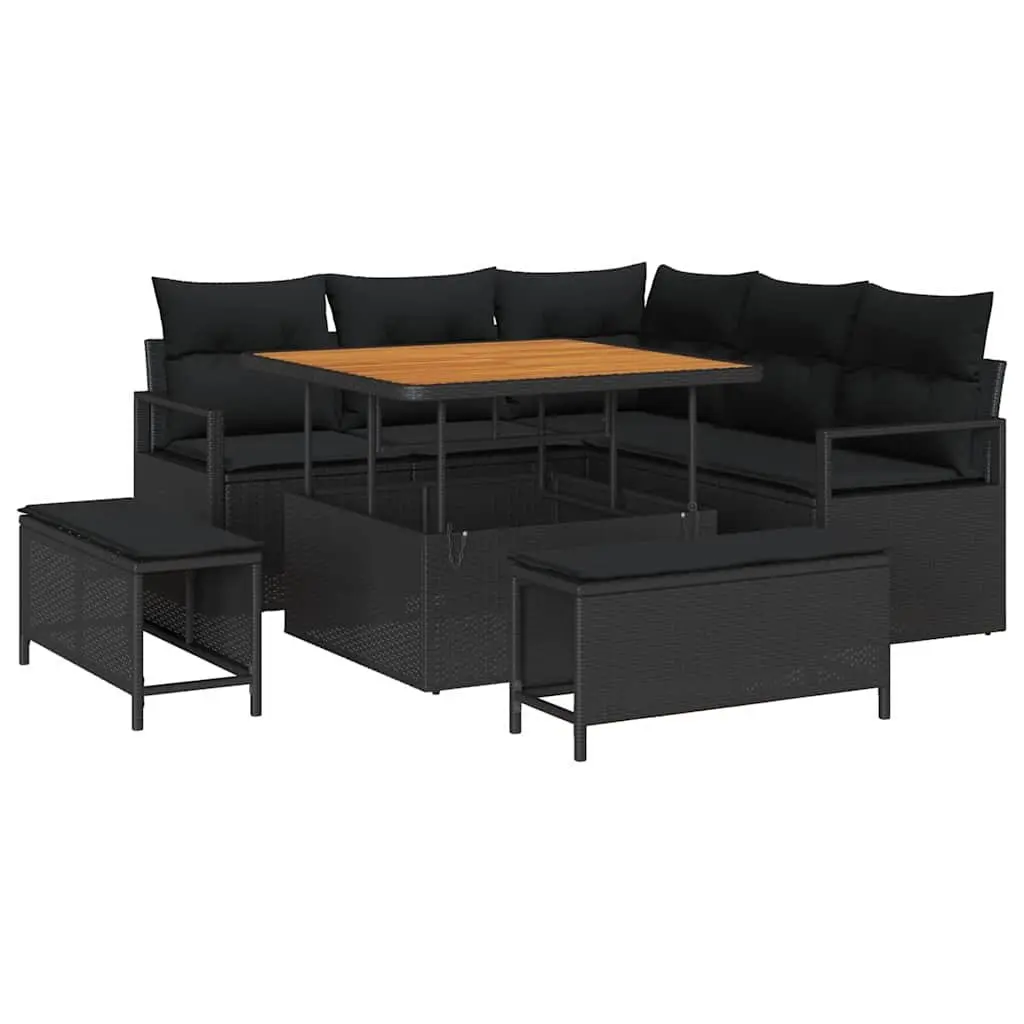 Outdoor Garden Sofa Set 8 Piece Modular Seating with Storage Black Furniture