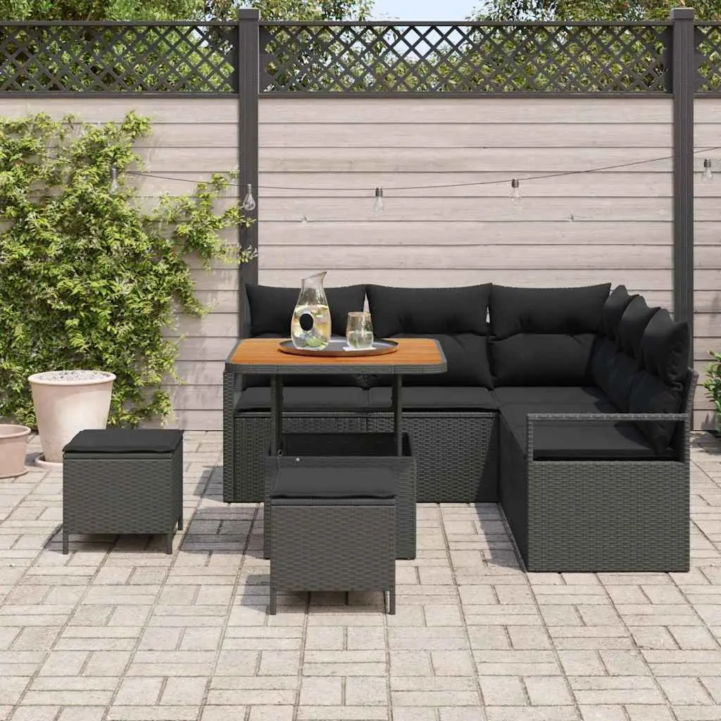 Garden Sofa Set Outdoor Modular Seating 8 Pieces Black