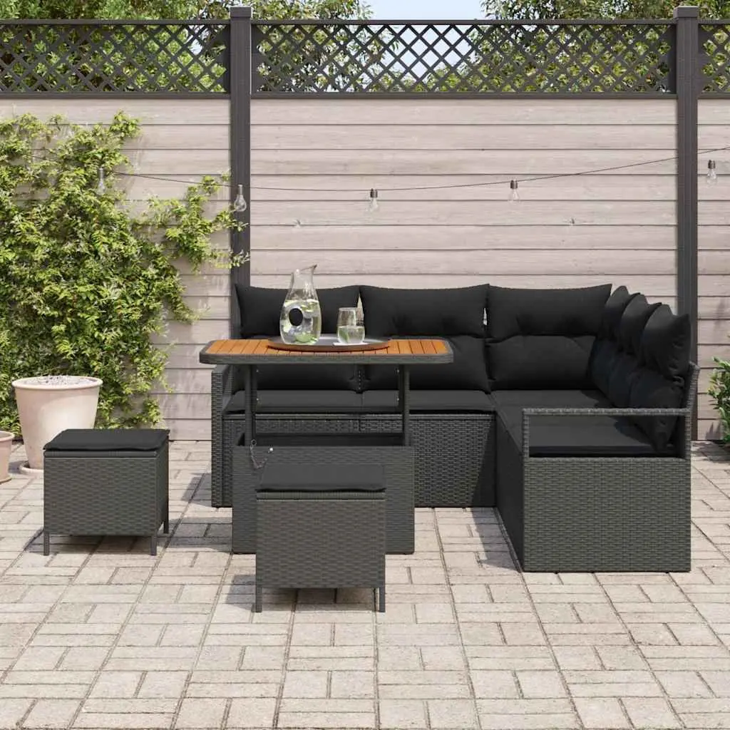 Modular Outdoor Garden Sofa Set 8 Pieces Rattan Sectional Seating Black