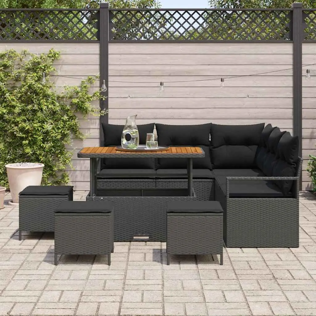 Garden Sofa Set Modular Outdoor Seating 9 Pieces Black