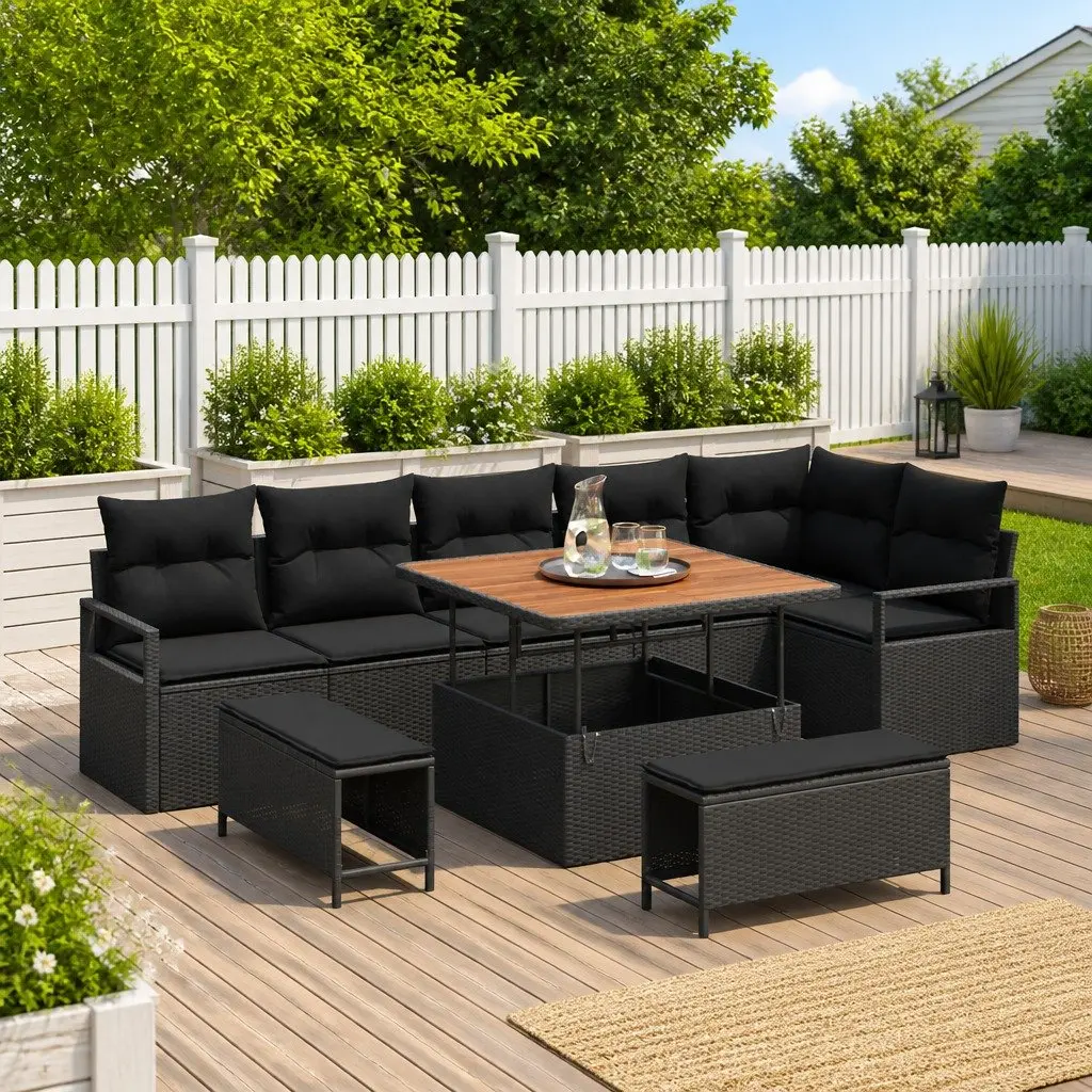 Modular Garden Sofa Set Outdoor Seating 9 Piece Black