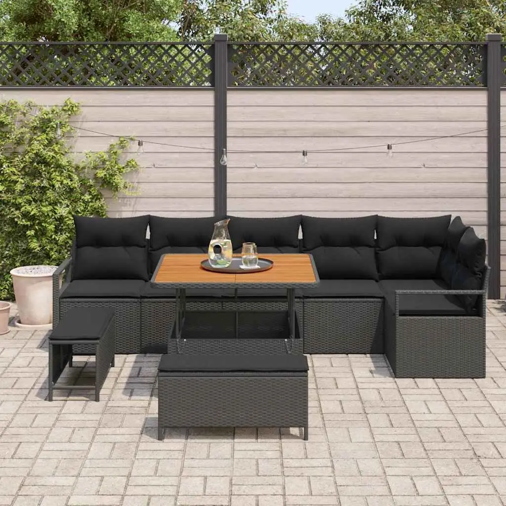 Modular Garden Sofa Set Outdoor Seating 9 Piece Black