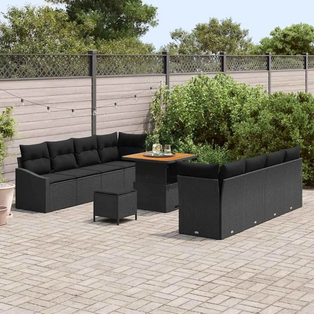 Outdoor Garden Sofa Set 11 Pieces Black Rattan Patio Furniture