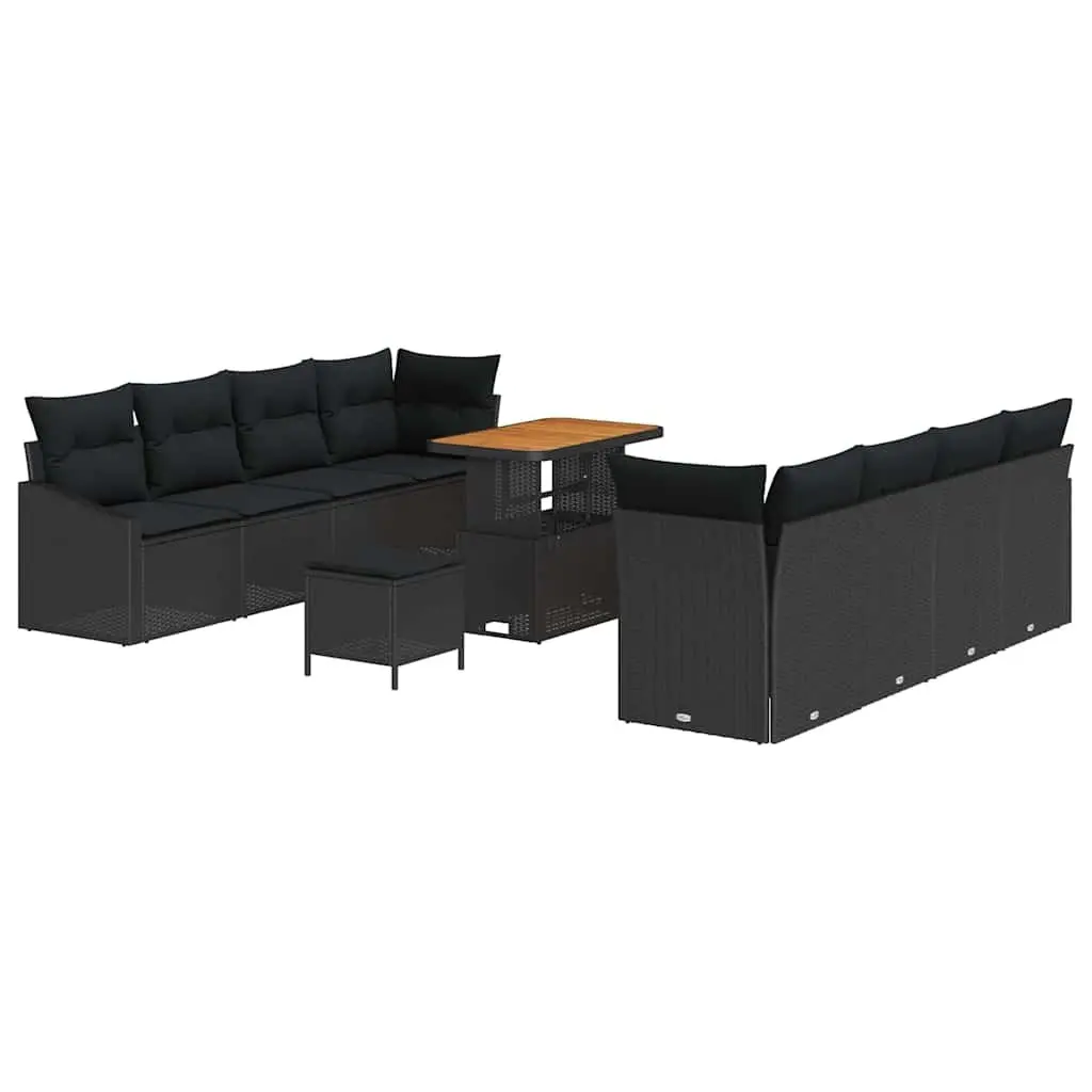 Outdoor Garden Sofa Set 11 pcs Black Poly Rattan Patio Seating with Storage