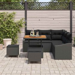 8-Piece Black Garden Sofa Set with Comfort