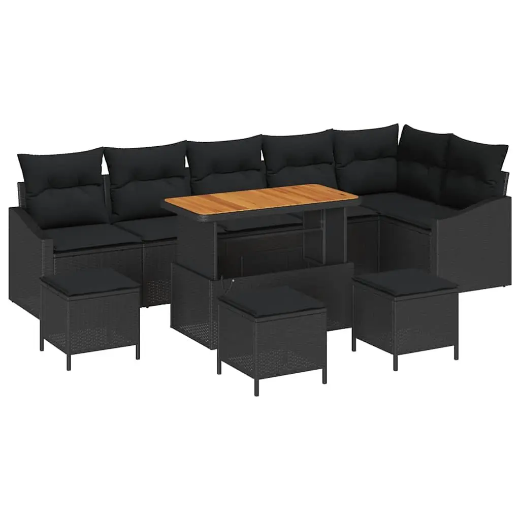 Outdoor Garden Sofa Set 10 Piece Modular Black Poly Rattan Patio Seating with