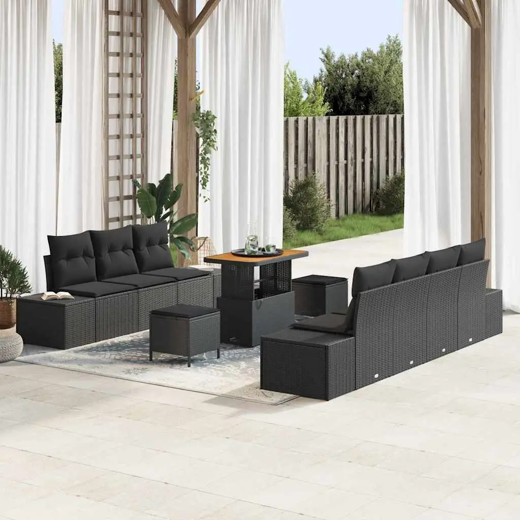 Outdoor Sofa Set Modular Patio Seating 10 Piece Black Poly Rattan