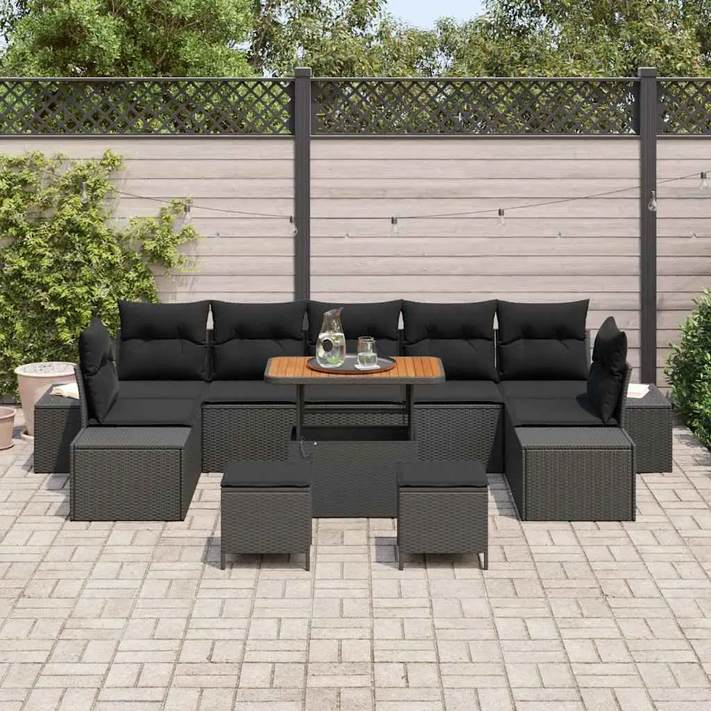 Modular Outdoor Sofa Set 10 Pieces Flexible Seating Black Poly Rattan with Storage