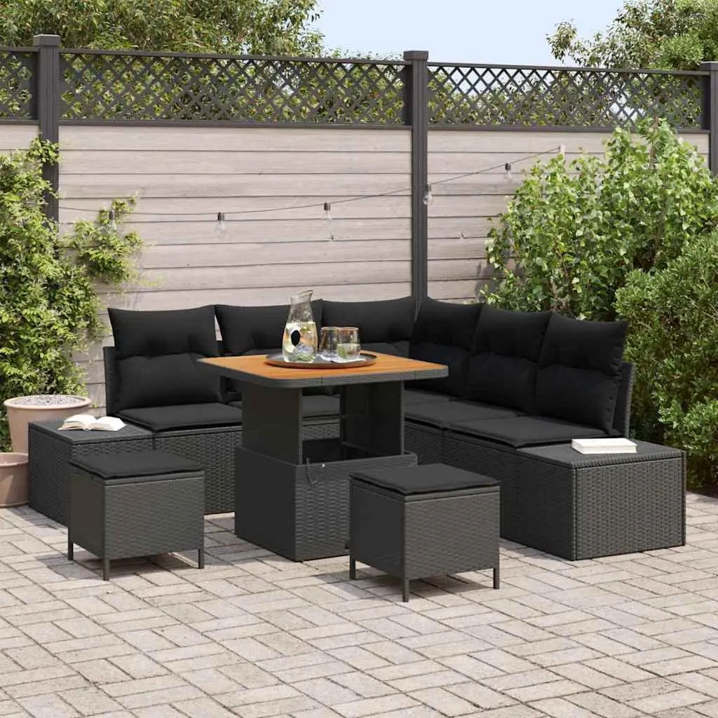 Outdoor Sofa Set Modular Garden Lounge 8 Piece Poly Rattan Black