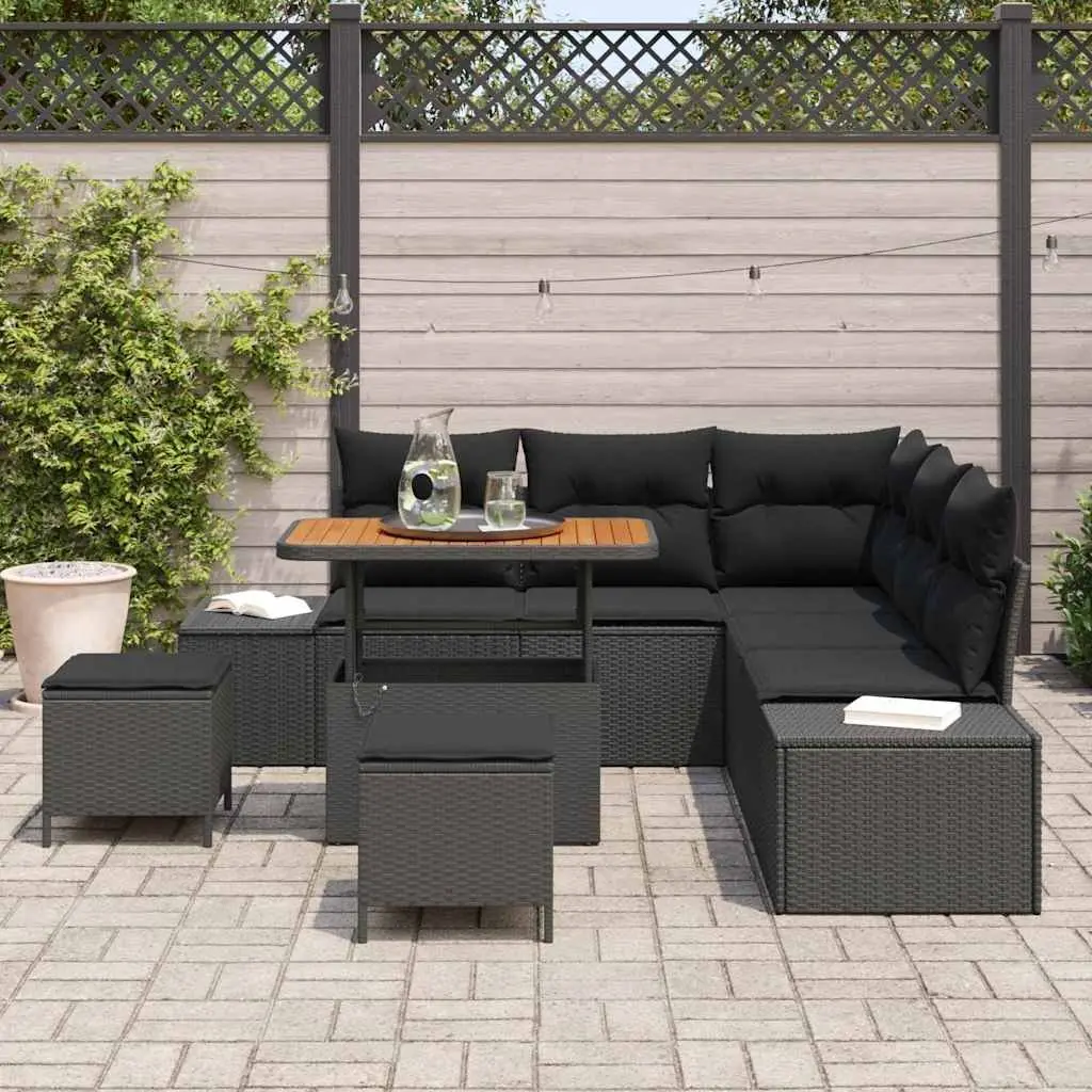 Outdoor Garden Sofa Set 8 Pieces Black Modular Lounge Furniture with Storage