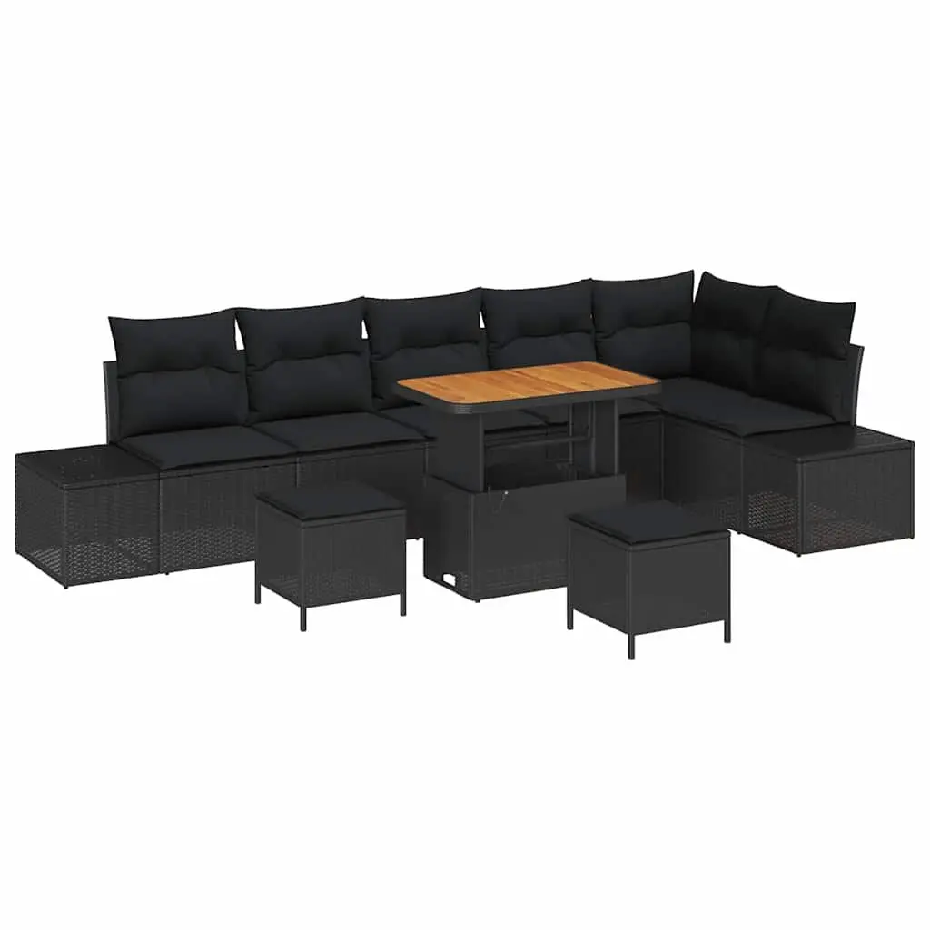 9 Piece Modular Sectional Outdoor Garden Sofa Set Black Poly Rattan
