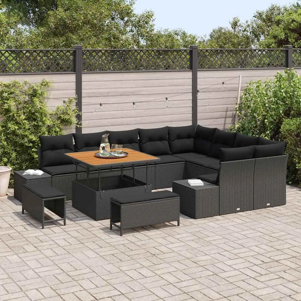 Outdoor Garden Sofa Set Modular 12 Pieces Black Patio Seating