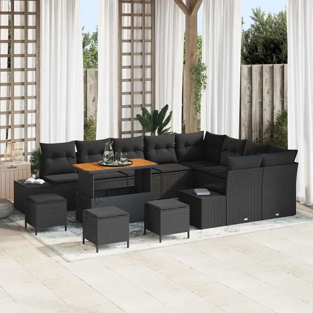 Modular Outdoor Garden Sofa Set 13 Piece Black with Cushions