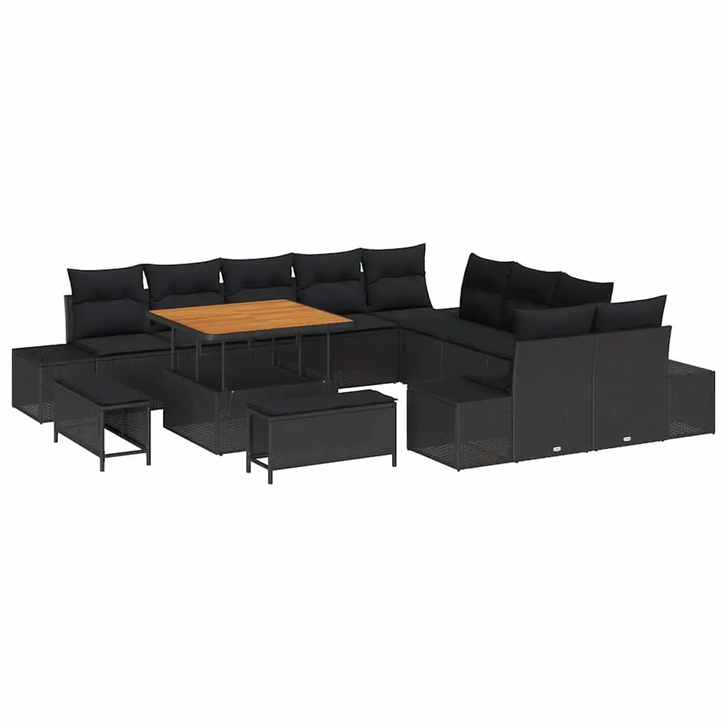 Garden Sofa Set 13 Piece Modular Outdoor Seating Black Poly Rattan with Cushions