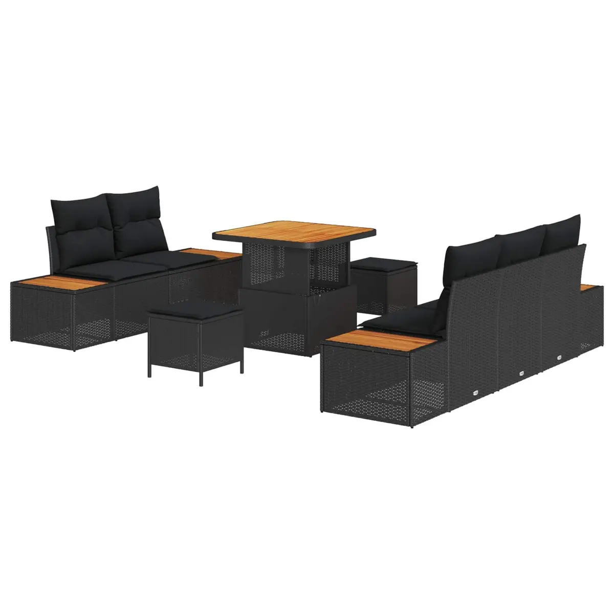Modular Garden Sofa Set 8 Pieces Outdoor Seating Black Poly Rattan Steel Frame
