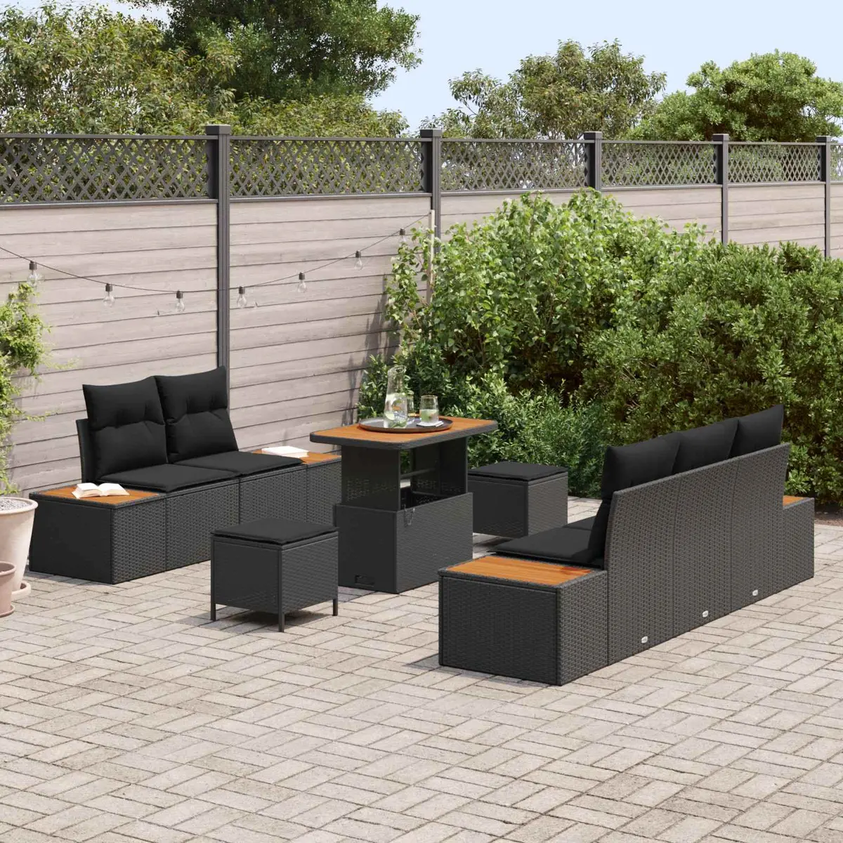 Garden Sofa Set 8 Pieces Outdoor Lounge Modular Seating Storage Black