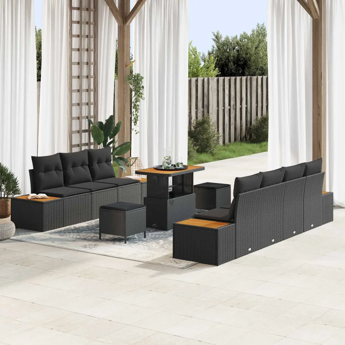 10-Piece Black Garden Sofa Set