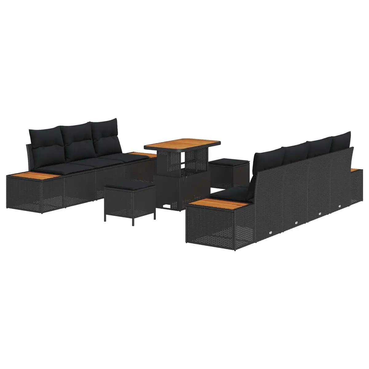 10-Piece Black Garden Sofa Set