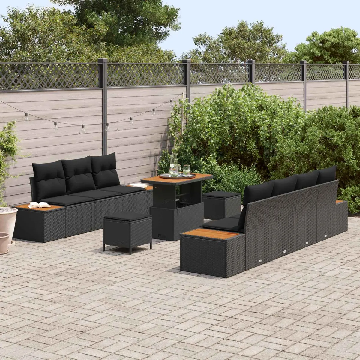 10-Piece Black Garden Sofa Set