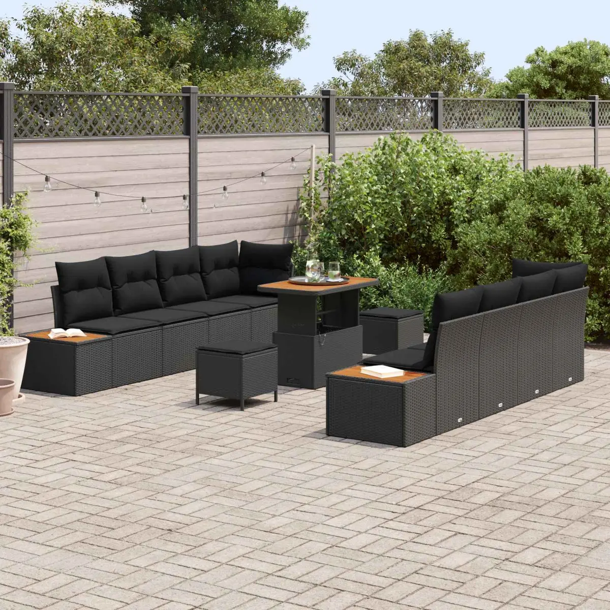 Outdoor Garden Sofa Set 11 Piece Modular Sectional Patio Seating Black Poly Rattan