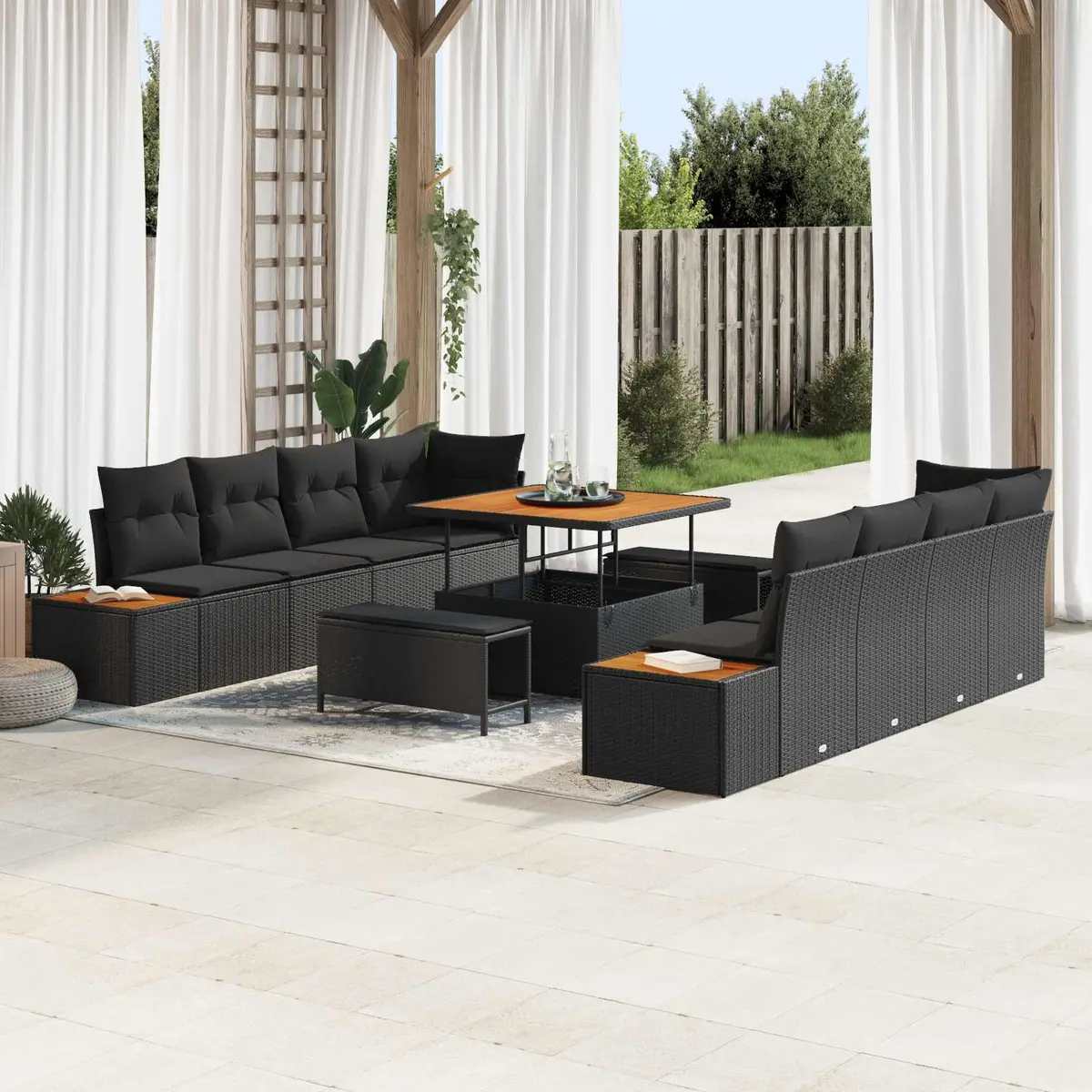 11-Piece Black Garden Sofa Set