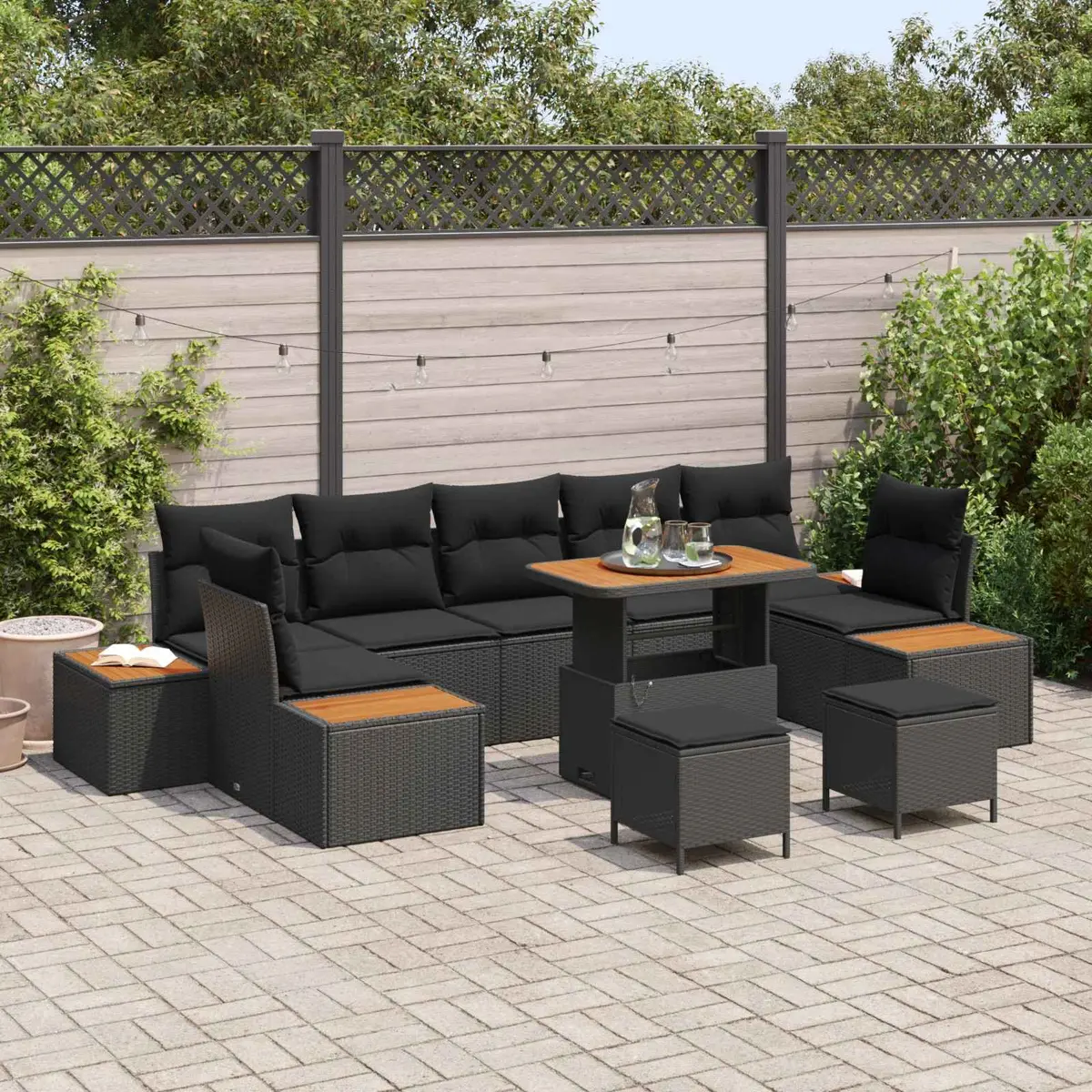 Garden Sofa Set Modular Outdoor Seating 10 Pieces Black Poly Rattan