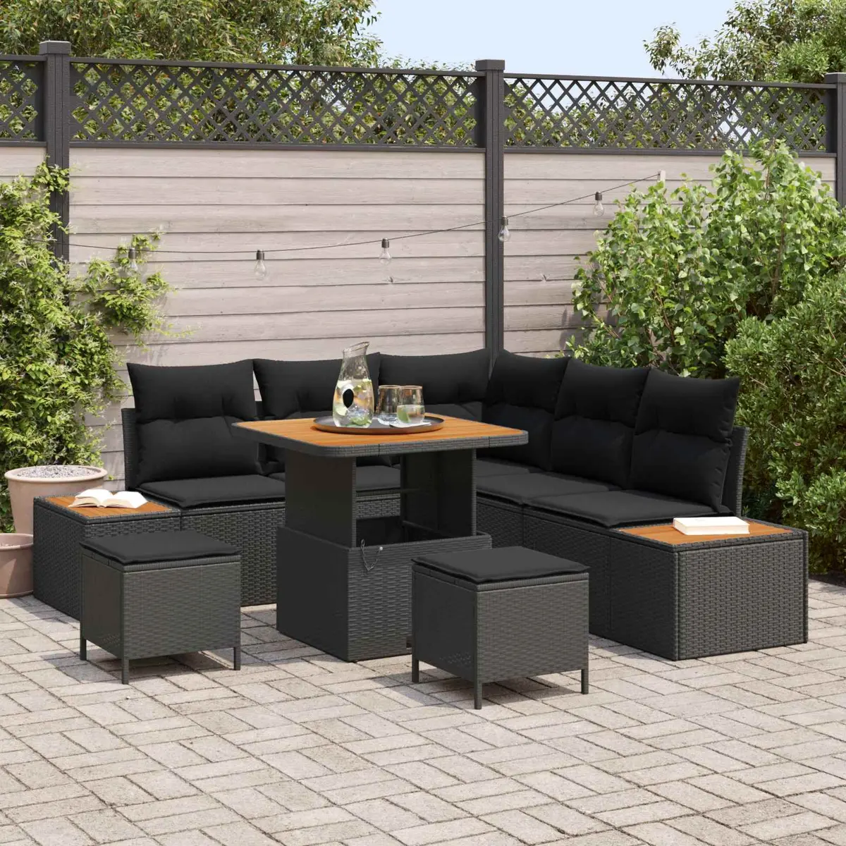 Outdoor Garden Sofa Set 8 Piece Modular Patio Seating Black Poly Rattan
