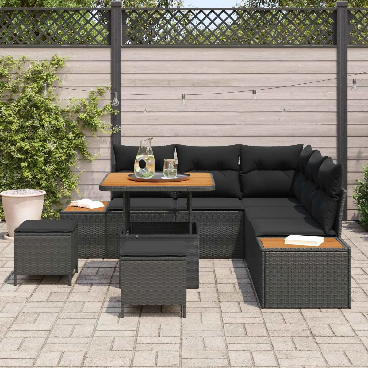 Outdoor Garden Sofa Set 8 Piece Modular Patio Seating Black Poly Rattan
