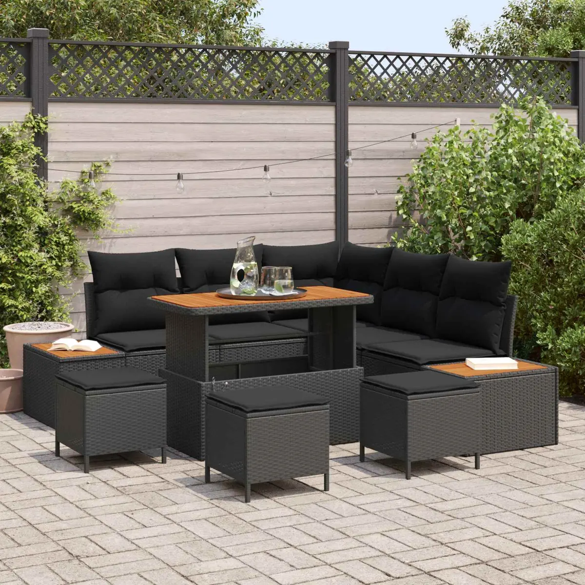Black Poly Rattan 9-Piece Sofa Set