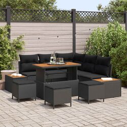 Reliable Black Poly Rattan 9-Piece Sofa Set