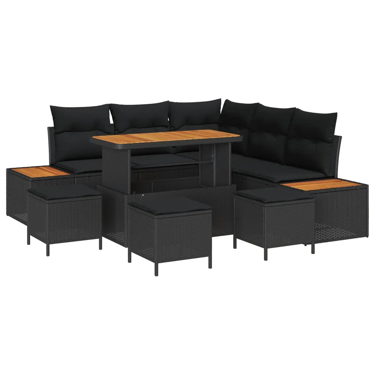 Black Poly Rattan 9-Piece Sofa Set
