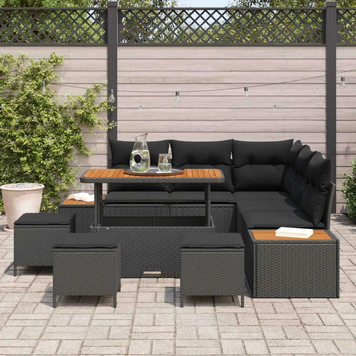 Black Poly Rattan 9-Piece Sofa Set