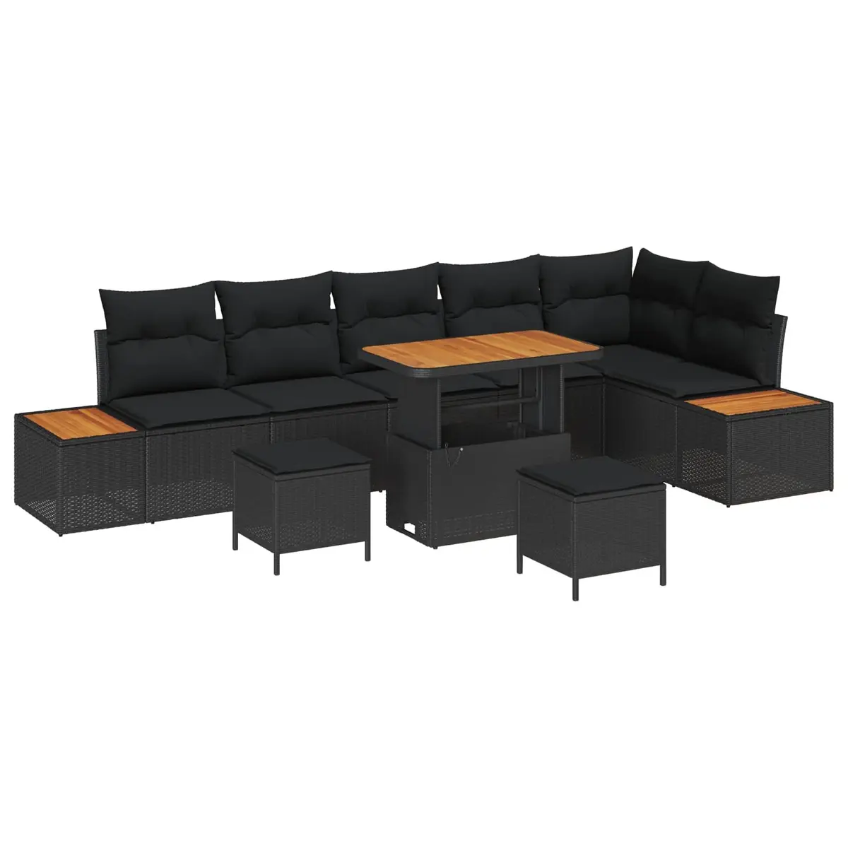 Garden Sofa Set 9 Pieces Outdoor Seating Poly Rattan Acacia Wood Black