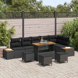 Practical Black Poly Rattan Garden Sofa Set - 10 Pieces