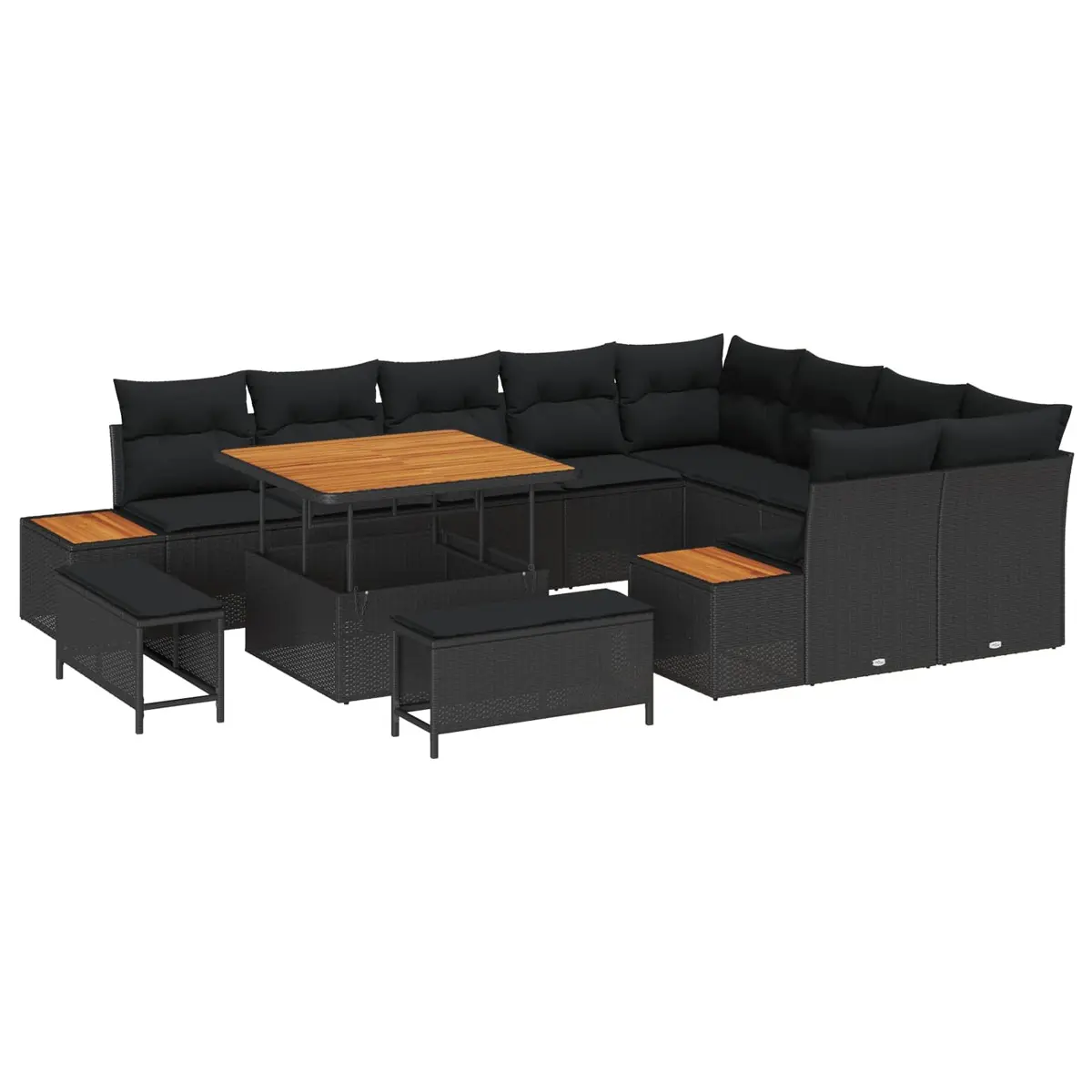 Garden Sofa Set 12 Piece Outdoor Seating Black Poly Rattan Patio Furniture