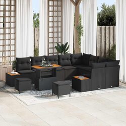 Garden Sofa Set 12pc Outdoor Seating Black Poly Rattan Modular with Cushions