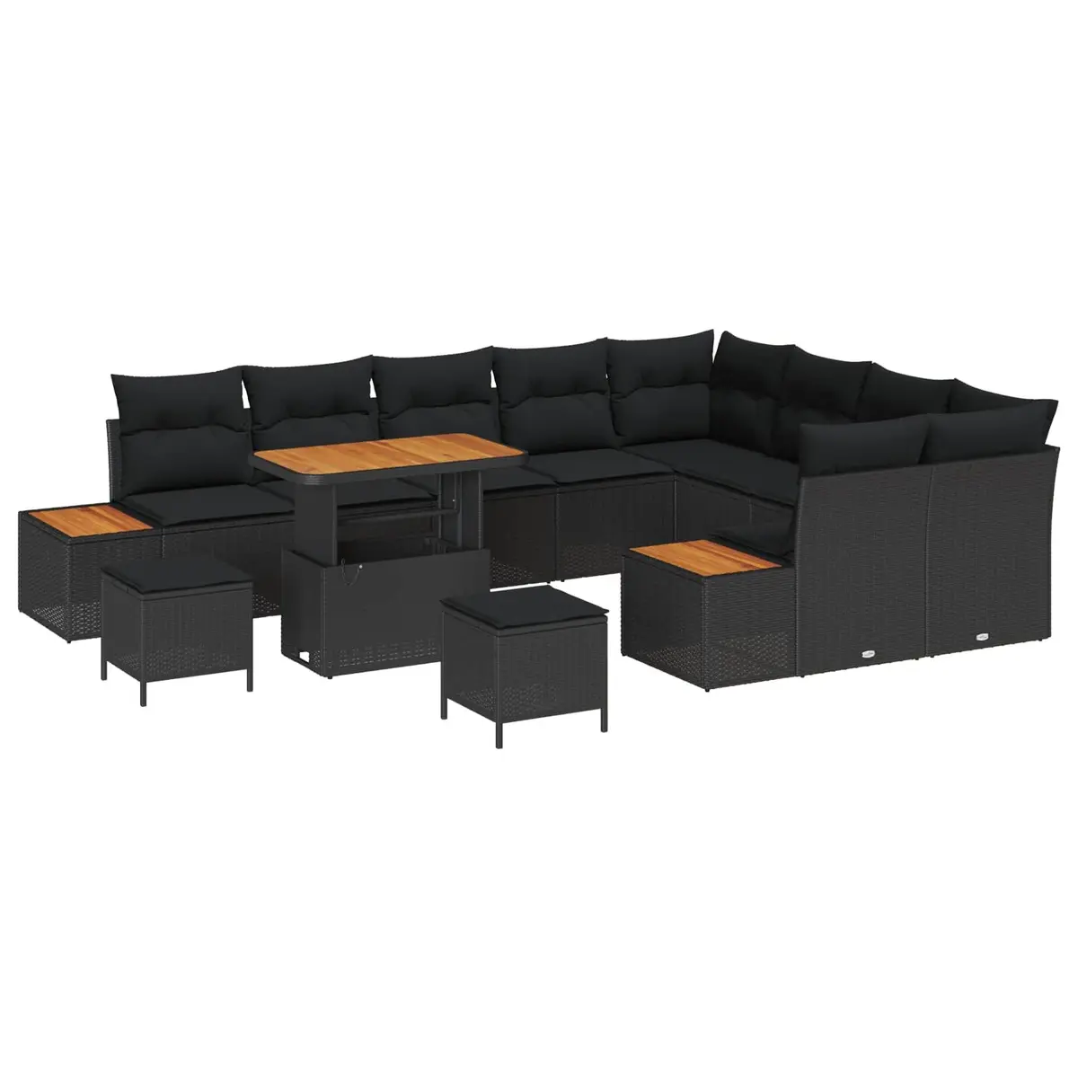 Garden Sofa Set Outdoor Seating 12 Piece Black Poly Rattan Modular with Cushions