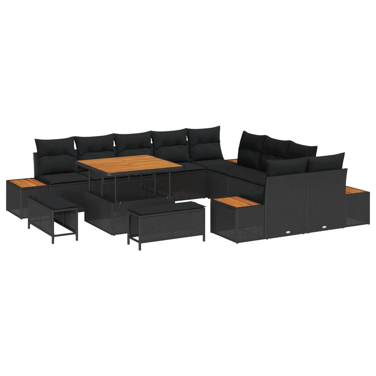 Outdoor Garden Sofa Set 13 Pieces Black Poly Rattan Patio Furniture with Storage
