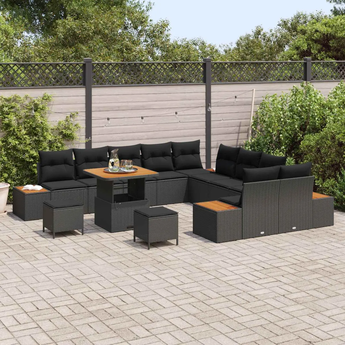 Garden Sofa Set 13pcs Black Poly Rattan Outdoor Patio Furniture with Cushion