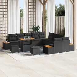 Outdoor Garden Sofa Set 13 Piece Black Poly Rattan Patio Seating with Storage