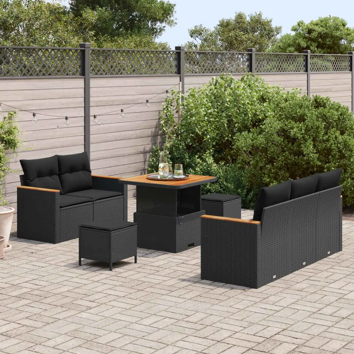Modular Outdoor Sofa Set 10 Piece Garden Furniture Seating with Cushions Black