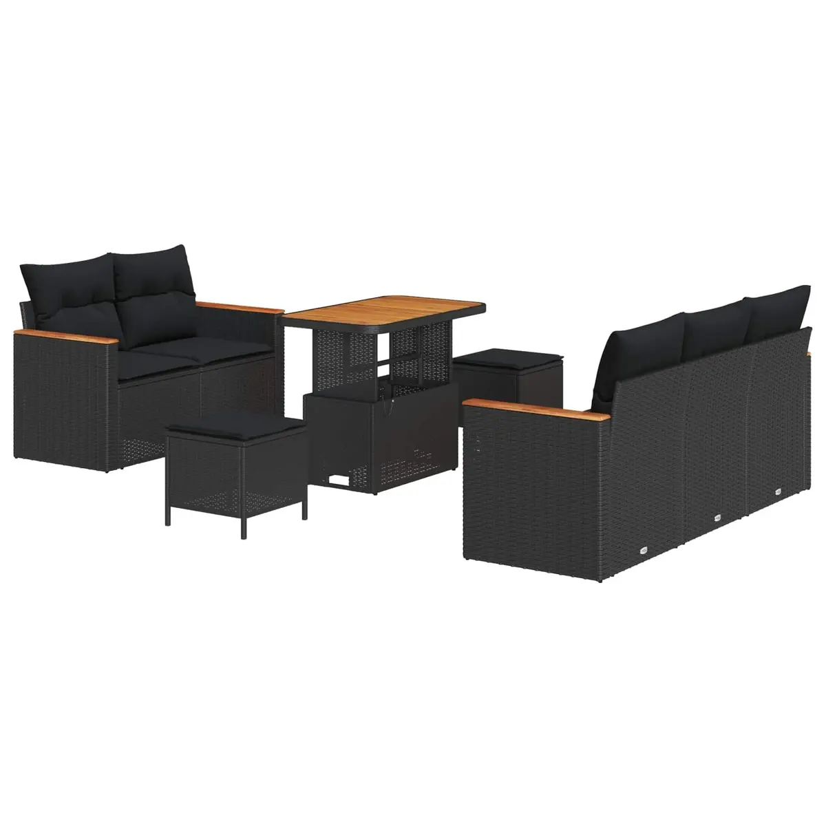 Modular Garden Sofa Set Outdoor Furniture 10 Piece Black Poly Rattan