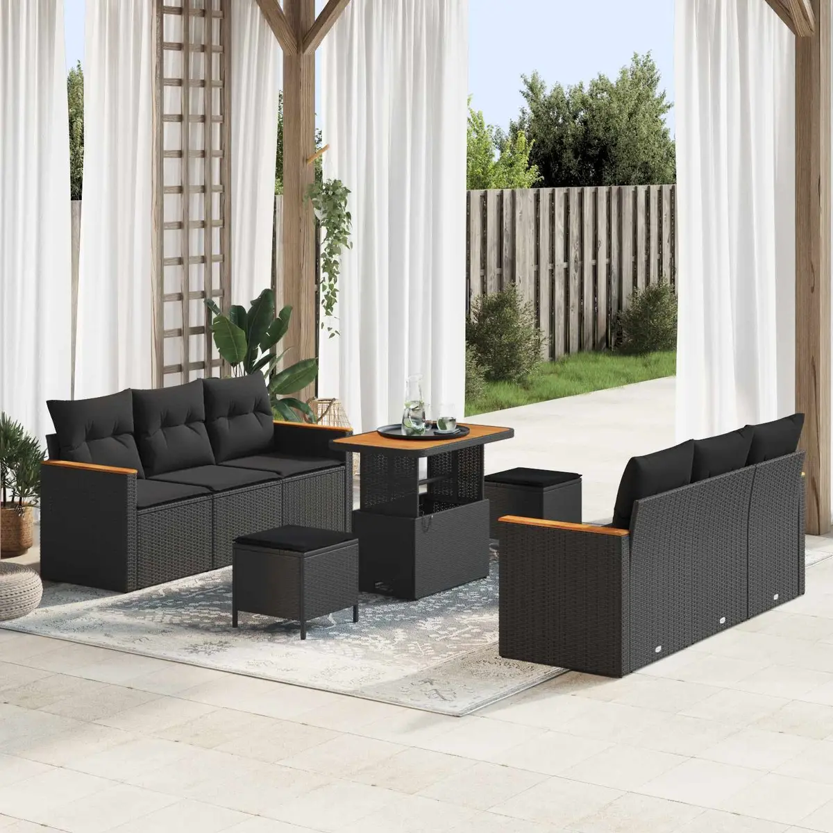 Modular Garden Sofa Set 11 Pieces Outdoor Seating Black Poly Rattan