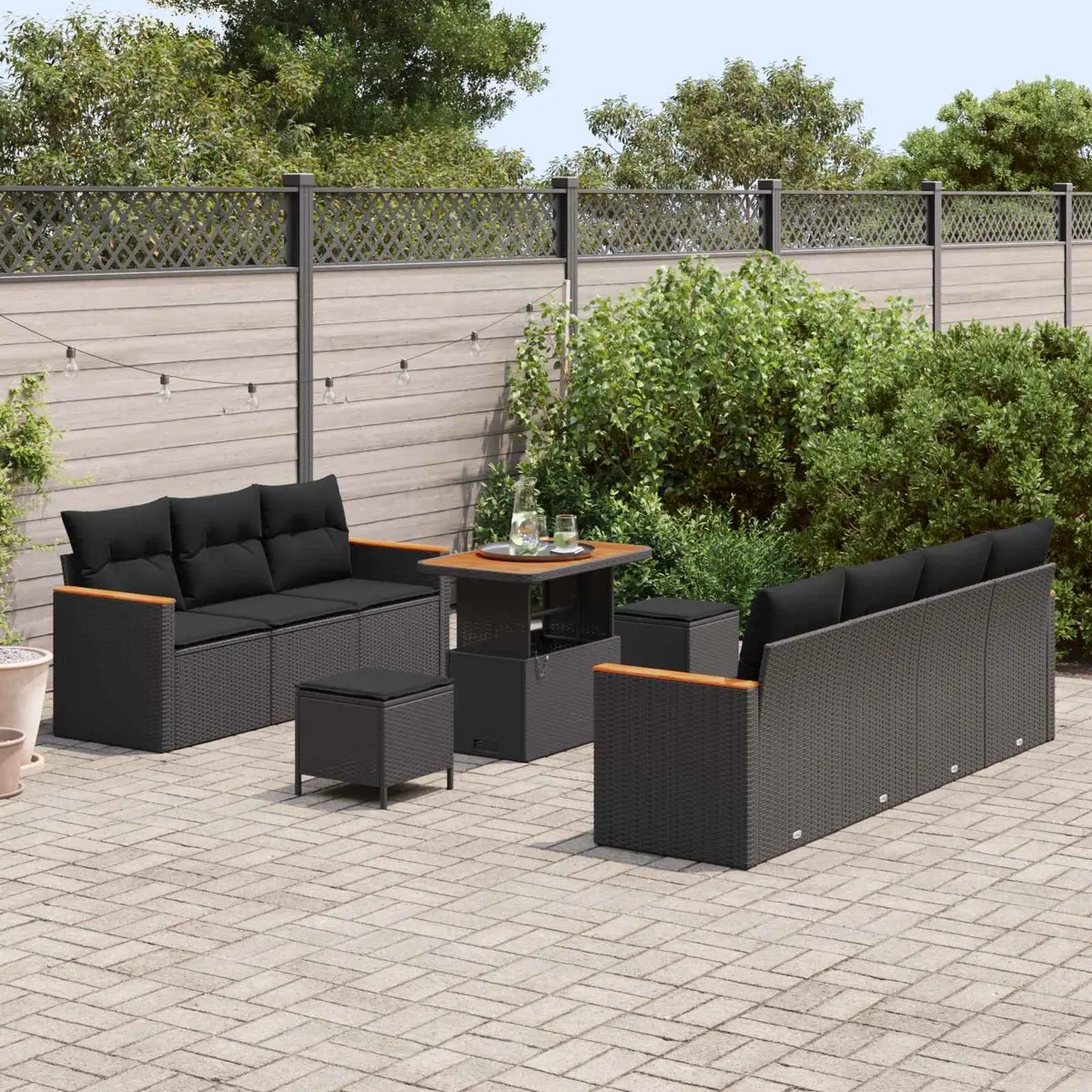 Modular Garden Sofa Set 14 Piece Outdoor Seating Poly Rattan Black