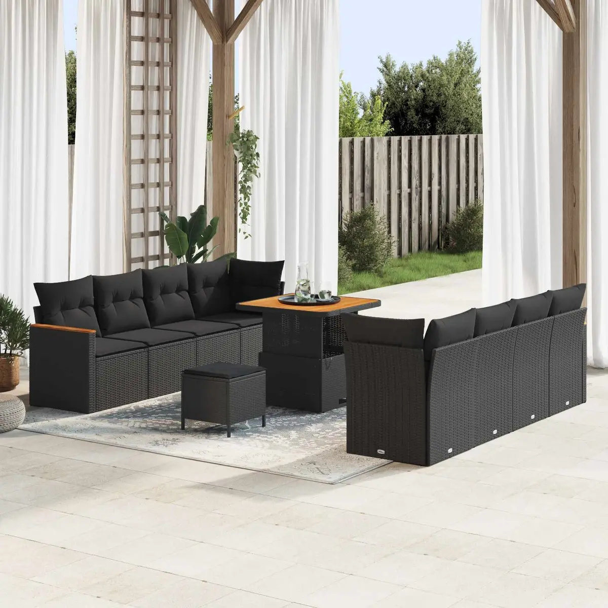 Outdoor Sofa Set 12 pcs Modular Garden Seating Black Poly Rattan with Cushions